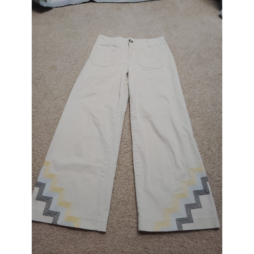 ANTHROPOLOGIE Maeve Hallee Embroidered Wide-Leg Cropped Pants Women's Size 0